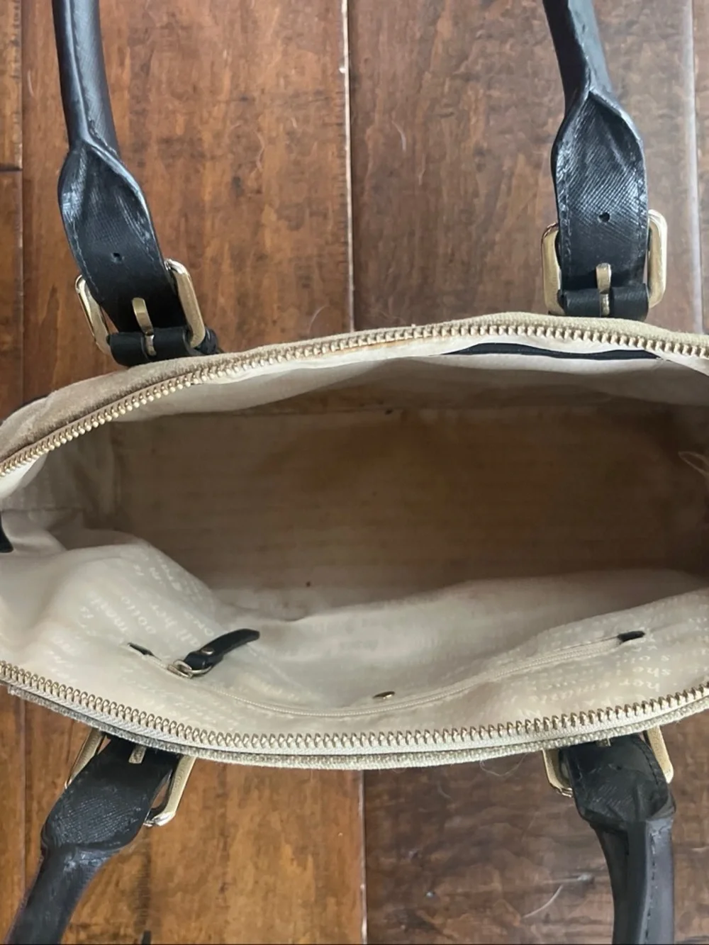 Kate Spade Charlotte Street Sloan Satchel, cream canvas and black leather